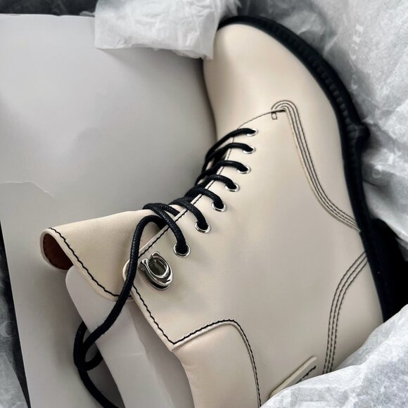 Coach Women's Lorimer Leather Lace Up Boots - Chalk - Picture 3 of 6